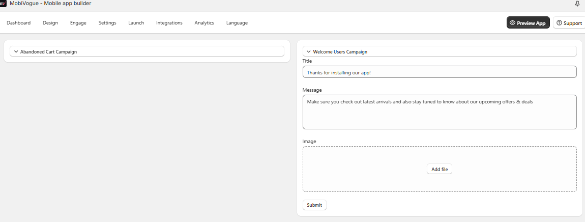 Welcome users notification campaign