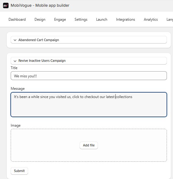Revive inactive users notification campaign