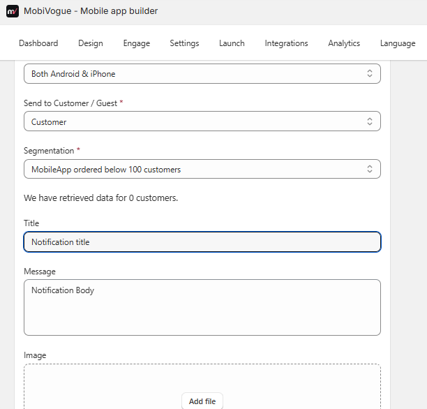 Notification title field