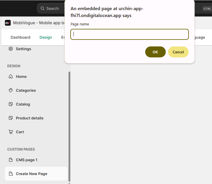 Custom Page 1 Create New Page under the Custom Pages tab