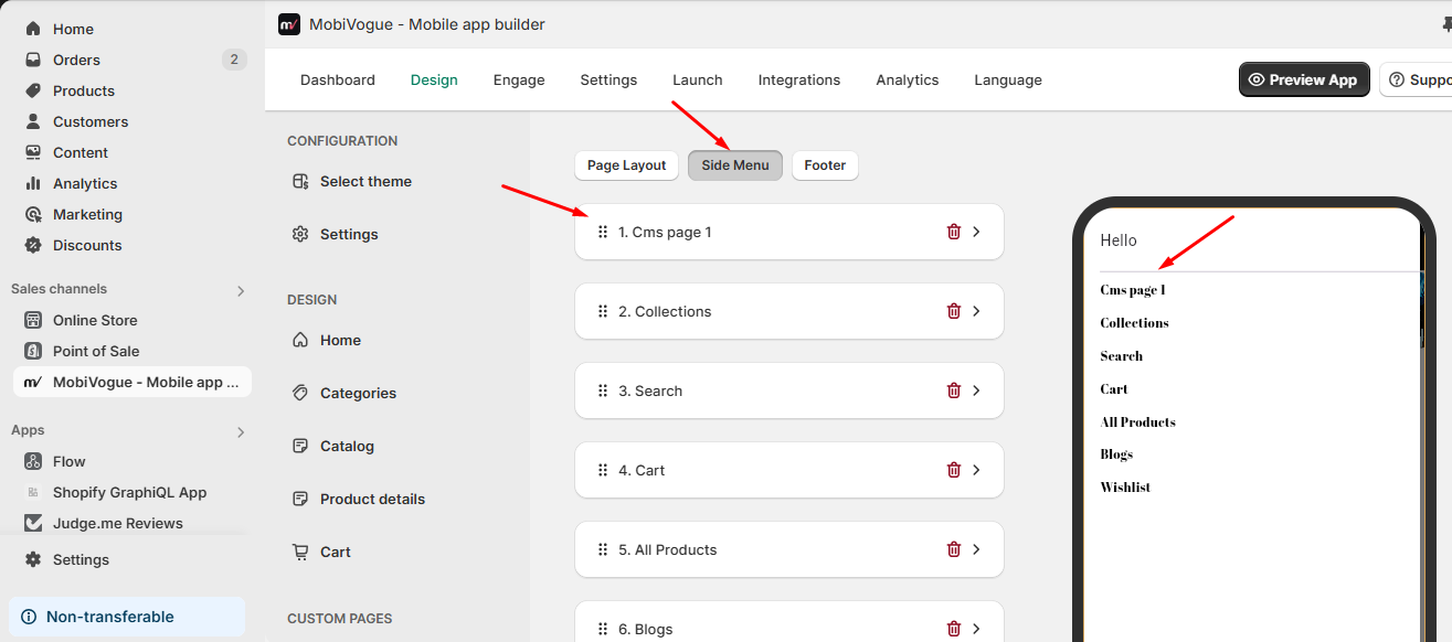 Custom Page 3 Linking a custom page from the app side menu