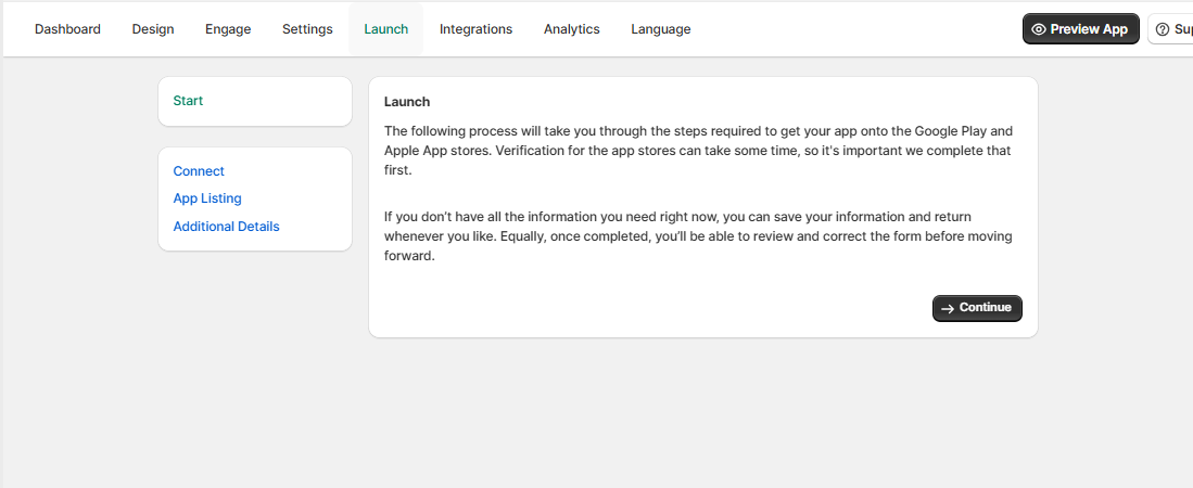 MobiVogue launch flow — Start step