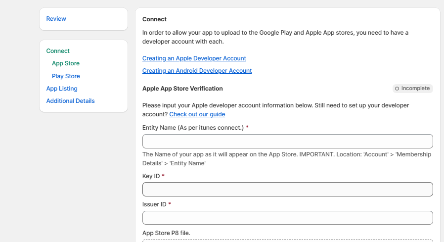 Connect iOS developer account in MobiVogue