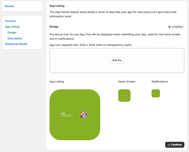 App icon and design fields in MobiVogue listing