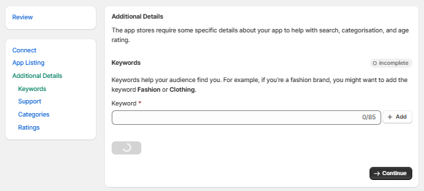 App store keywords field in MobiVogue