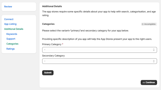 Primary and secondary app categories