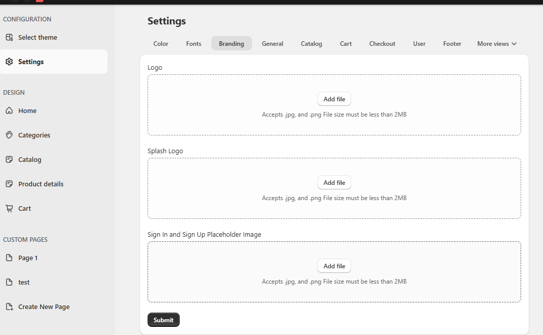 Branding settings in MobiVogue