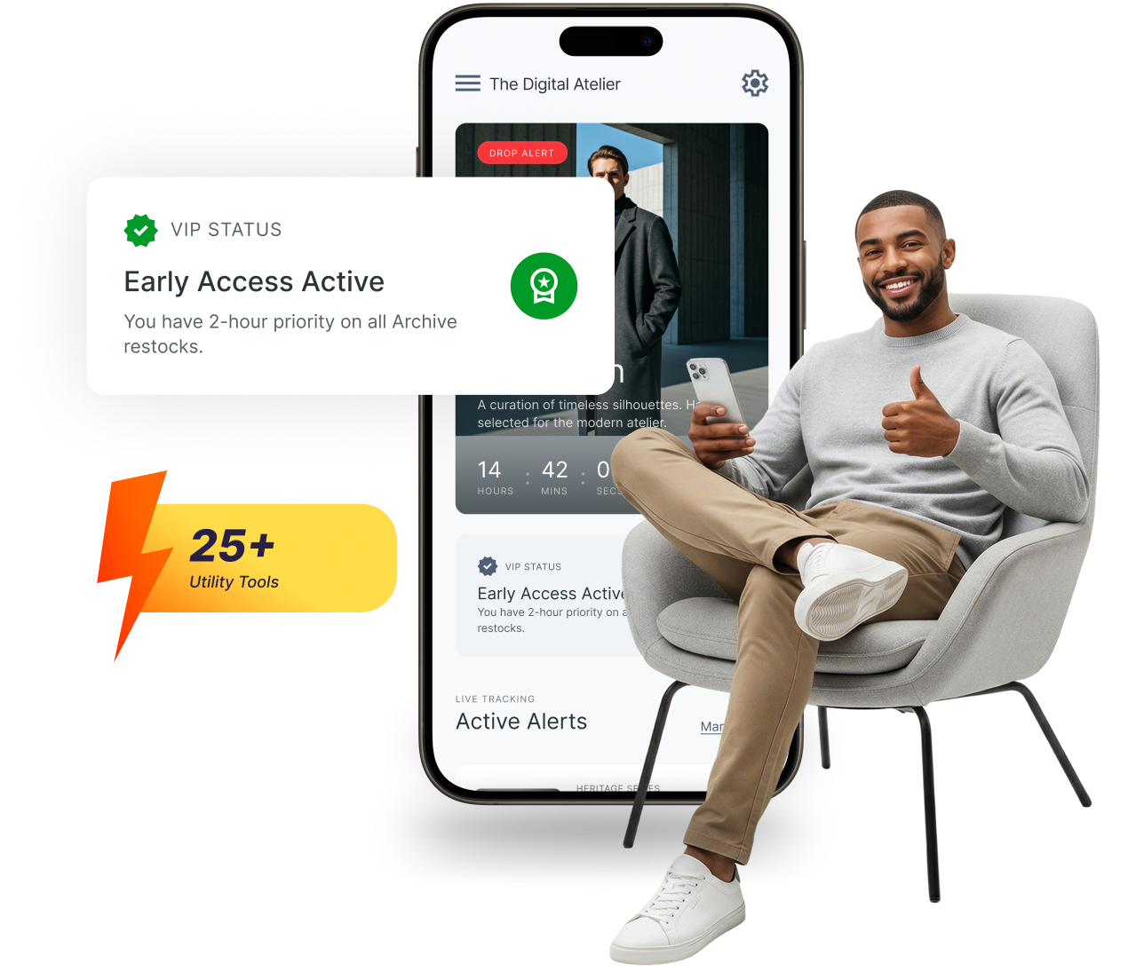 MobiVogue features overview — app builder, utility commerce, push notifications, integrations, and analytics